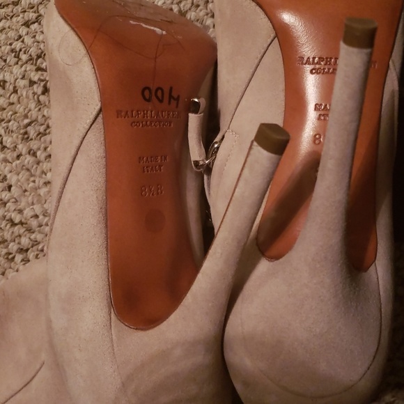 Ralph Lauren NWT  MADE IN ITALY CREAM SUEDE PURPLE LABEL PLATFORM BOOTIES - Picture 8 of 8